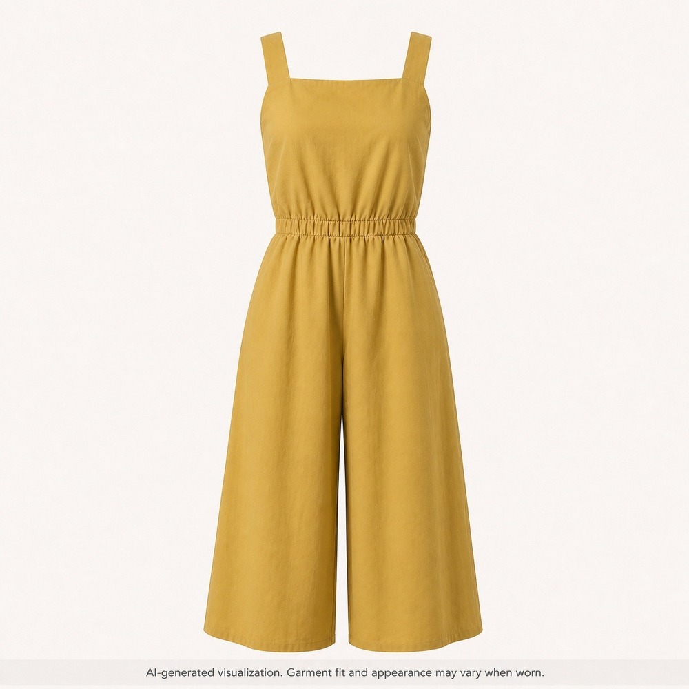 COS Mustard Yellow Cotton Wide Leg Jumpsuit Size 6 Cropped Open Back Minimalist